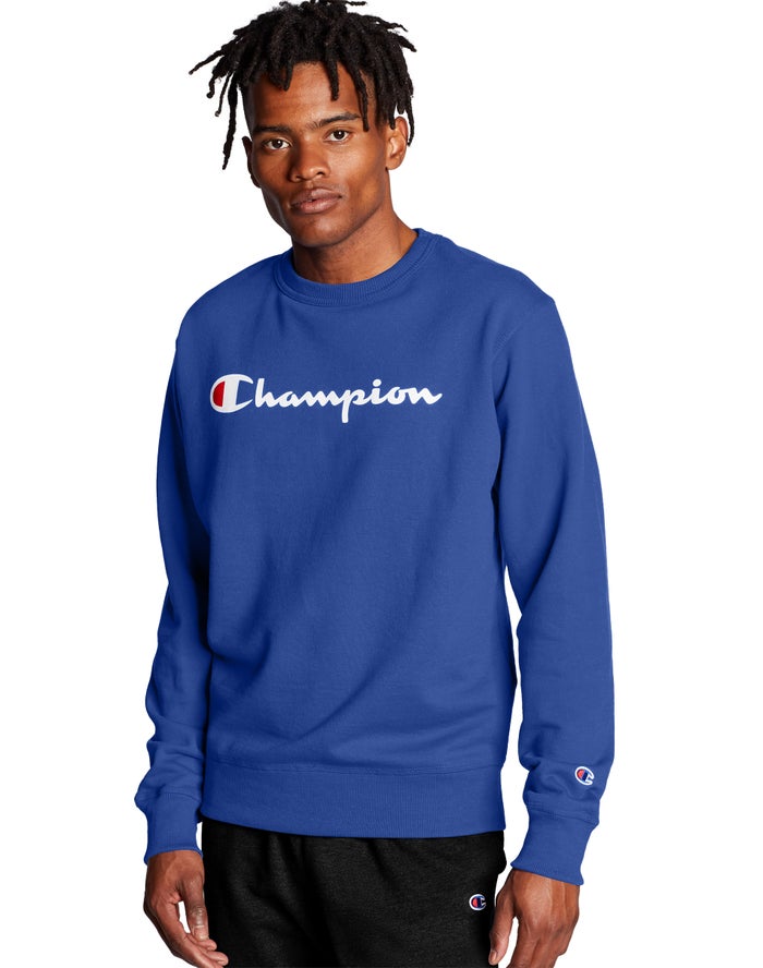 Champion Powerblend Fleece Crew Script Logo Sweatshirt Heren - Blauw - Belgie 6194PUVEA